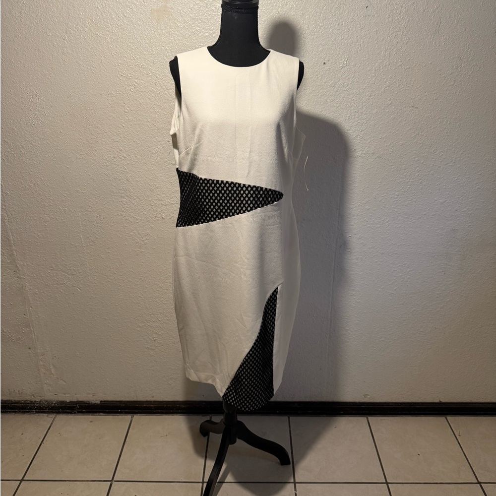 Elegant White and Black Sleeveless Dress